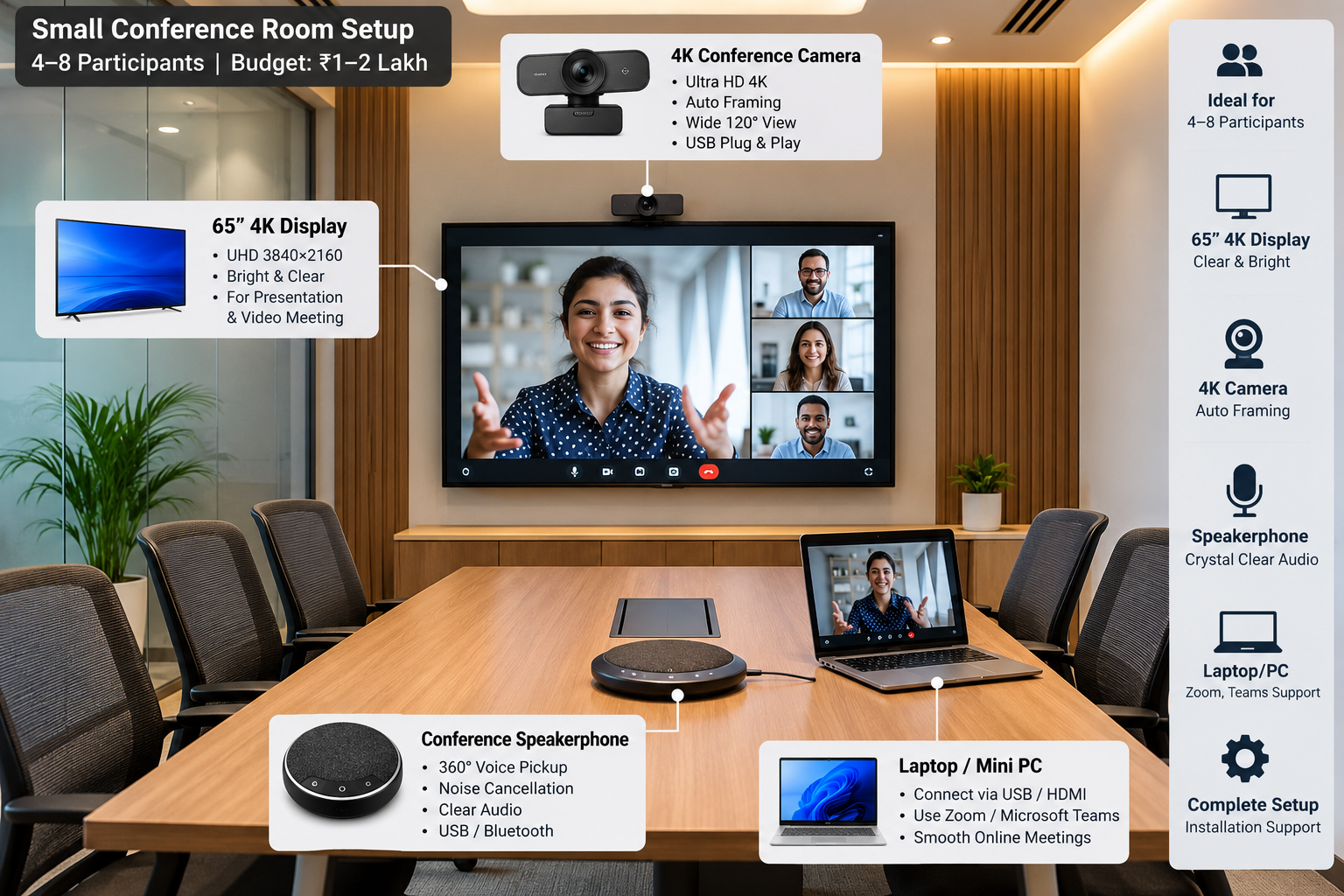 Conference Room setup 4K Small – 6 to 8 Seater - View 3